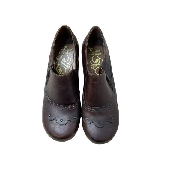 Dansko Clogs Women’s Size 40 Nancy Brown Slip On Heels Zip Casual Leather - Picture 3 of 11